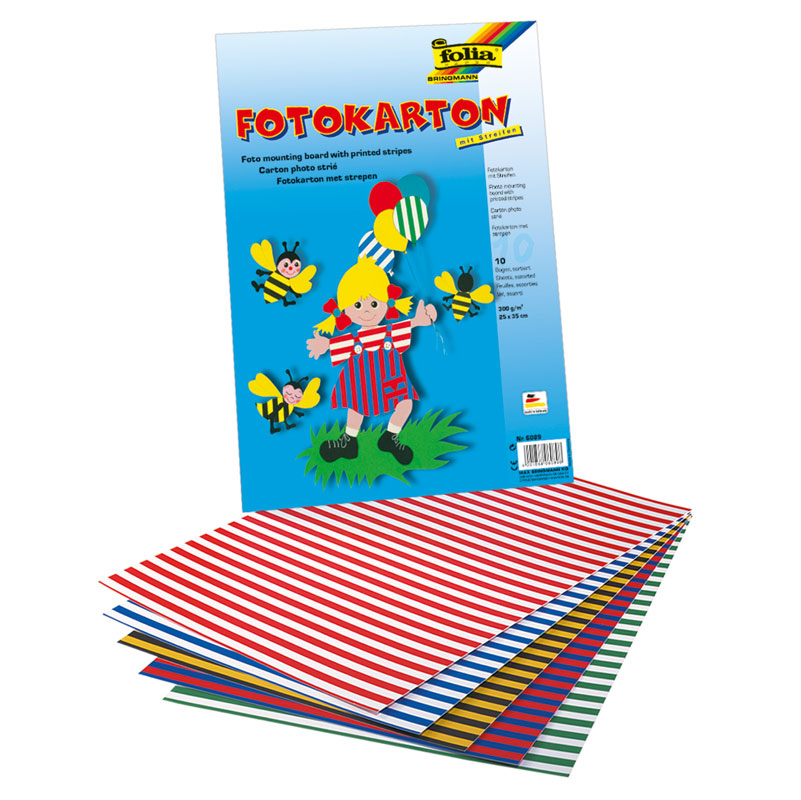 Fotokarton 25 x 35 cm, 10 Stück — Streifen sortiert