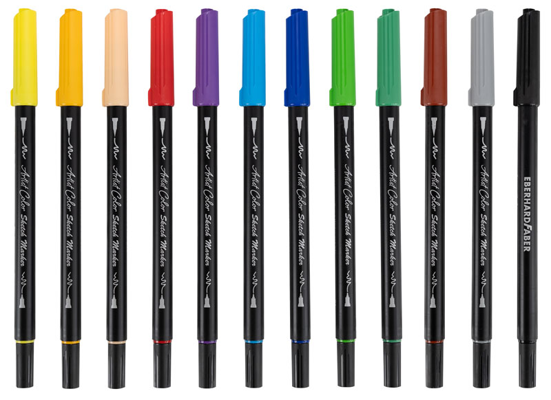 EFA Artist Color Sketch Marker Aquarellfilzstifte, 12 Stück — farbig sortiert / mit zwei Spitzen