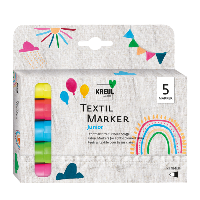Kreul Textil Marker, Set mit 5 Stück — Junior