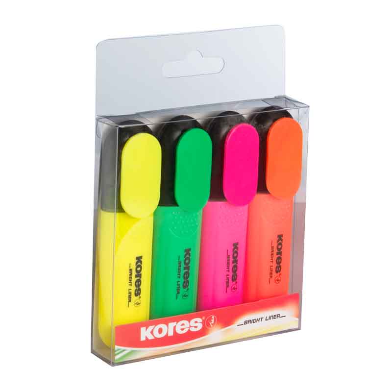 KORES Textmarker, 4 Stück — farbig sortiert